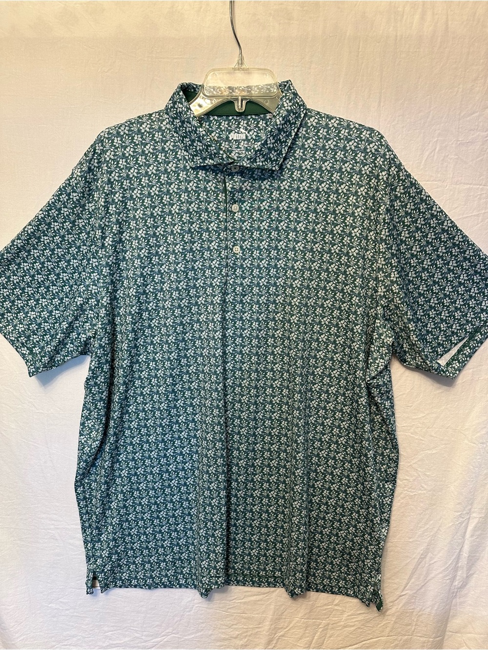 Puma Floral Print Golf Polo Shirt Green White Performance Stretch Men’s XL